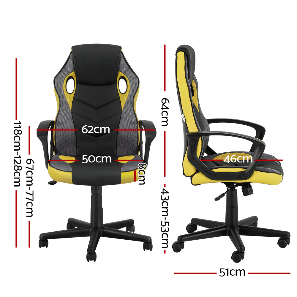 Artiss Gaming Office Chair Computer Executive Racing Chairs High Back Yellow - Newstart Furniture