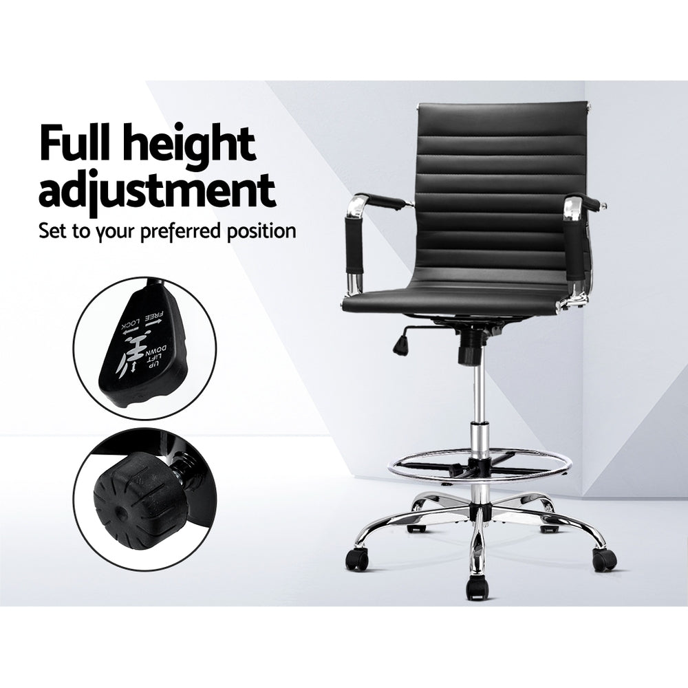 Artiss Office Chair Veer Drafting Stool Mesh Chairs Armrest Standing Desk Black - Newstart Furniture