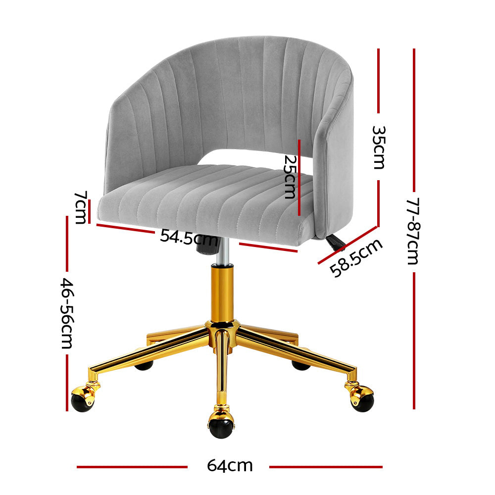 Velvet Office Chair Fabric Computer Chairs Adjustable Armchair Work Study Grey - Newstart Furniture