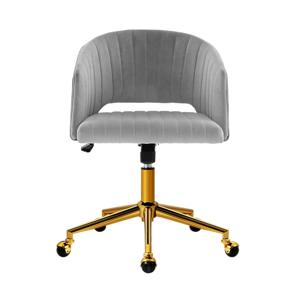 Velvet Office Chair Fabric Computer Chairs Adjustable Armchair Work Study Grey - Newstart Furniture