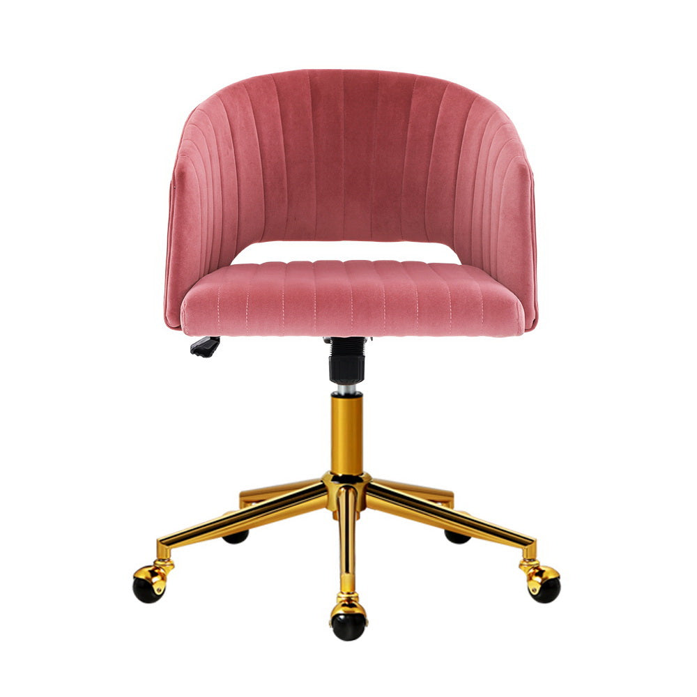 Velvet Office Chair Executive Computer Chair Adjustable Armchair Work Study Pink - Newstart Furniture