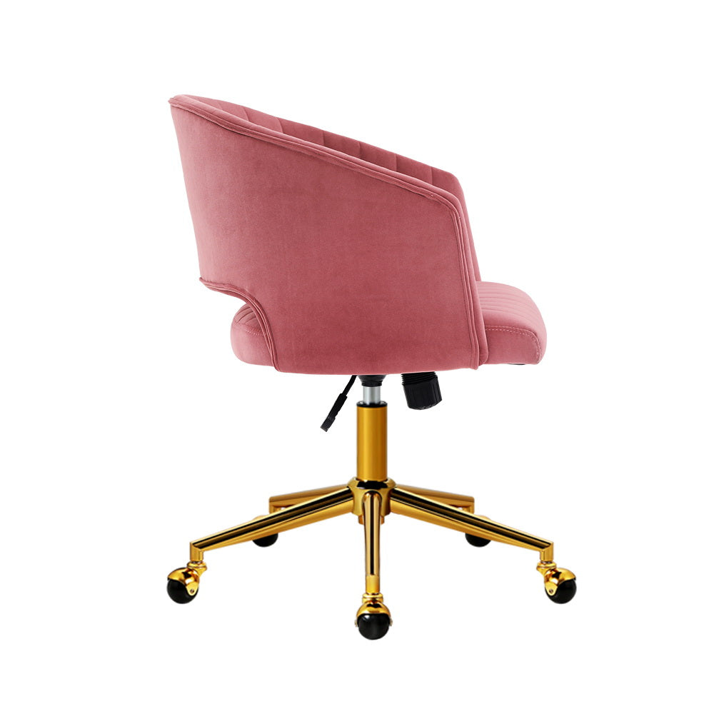 Velvet Office Chair Executive Computer Chair Adjustable Armchair Work Study Pink - Newstart Furniture