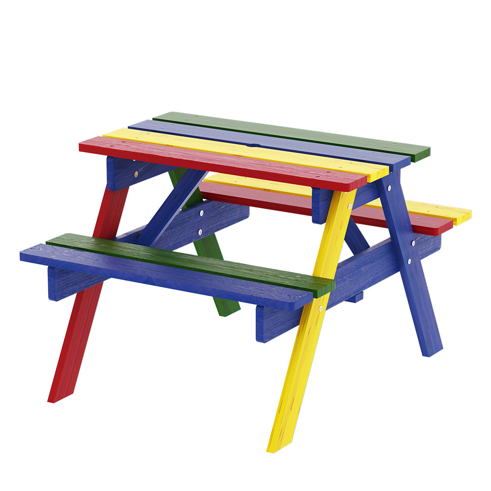 Keezi Kids Outdoor Table and Chairs Picnic Bench Seat Umbrella Colourful Wooden - Newstart Furniture