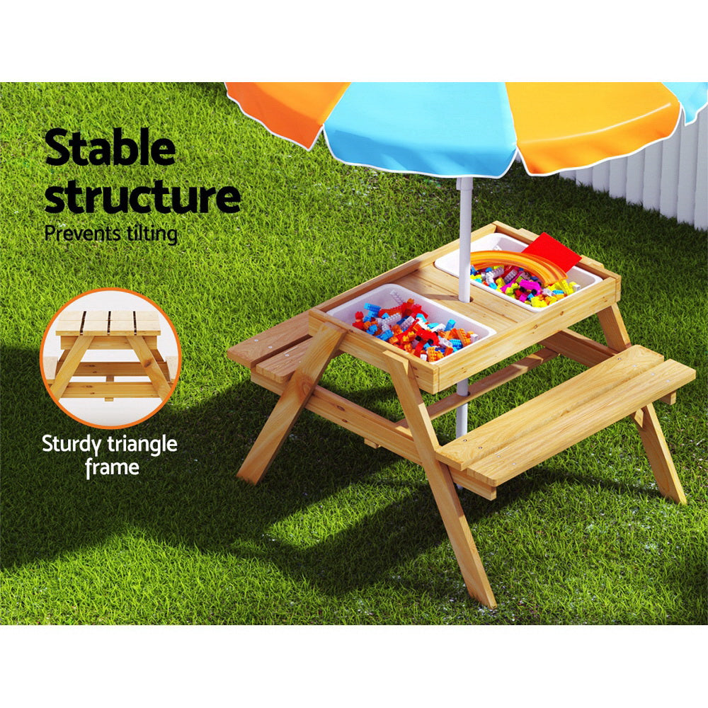 Keezi Kids Outdoor Table and Chairs Picnic Bench Set Umbrella Water Sand Pit Box - Newstart Furniture