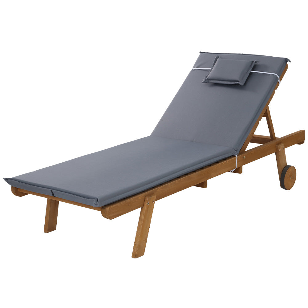 Gardeon Sun Lounge Wooden Lounger Outdoor Furniture Day Bed Wheel Patio Grey - Newstart Furniture