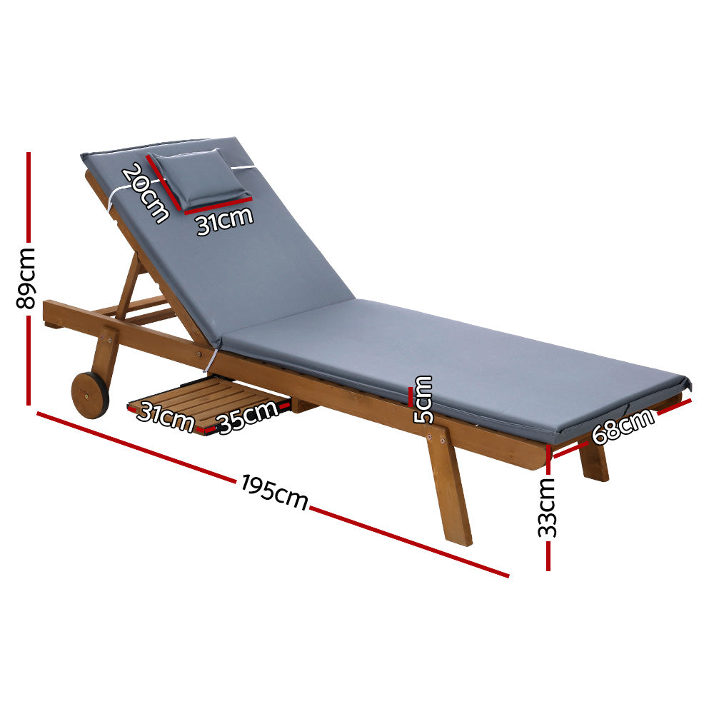 Gardeon Sun Lounge Wooden Lounger Outdoor Furniture Day Bed Wheel Patio Grey - Newstart Furniture