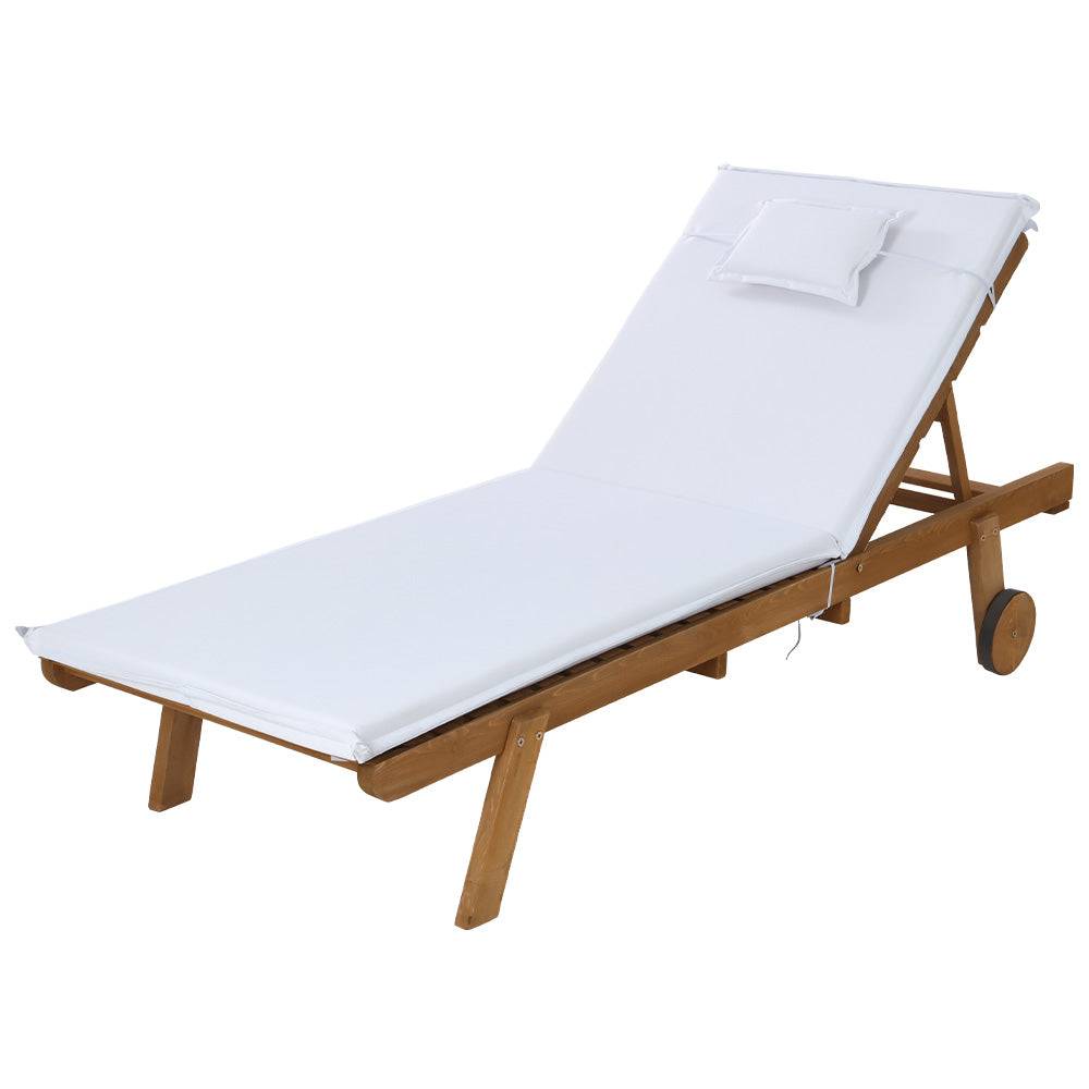 Gardeon Sun Lounge Wooden Lounger Outdoor Furniture Day Bed Wheel Patio White - Newstart Furniture