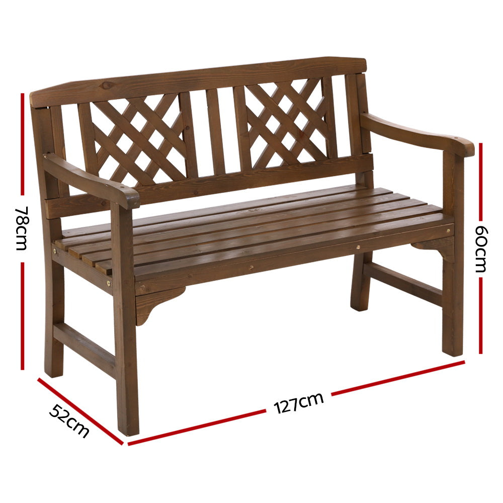 Gardeon Wooden Garden Bench 2 Seat Patio Furniture Timber Outdoor Lounge Chair Natural - Newstart Furniture