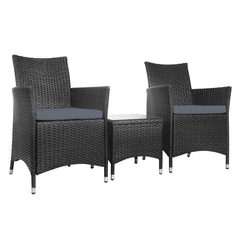 Gardeon 3 Piece Wicker Outdoor Furniture Set - Black - Newstart Furniture