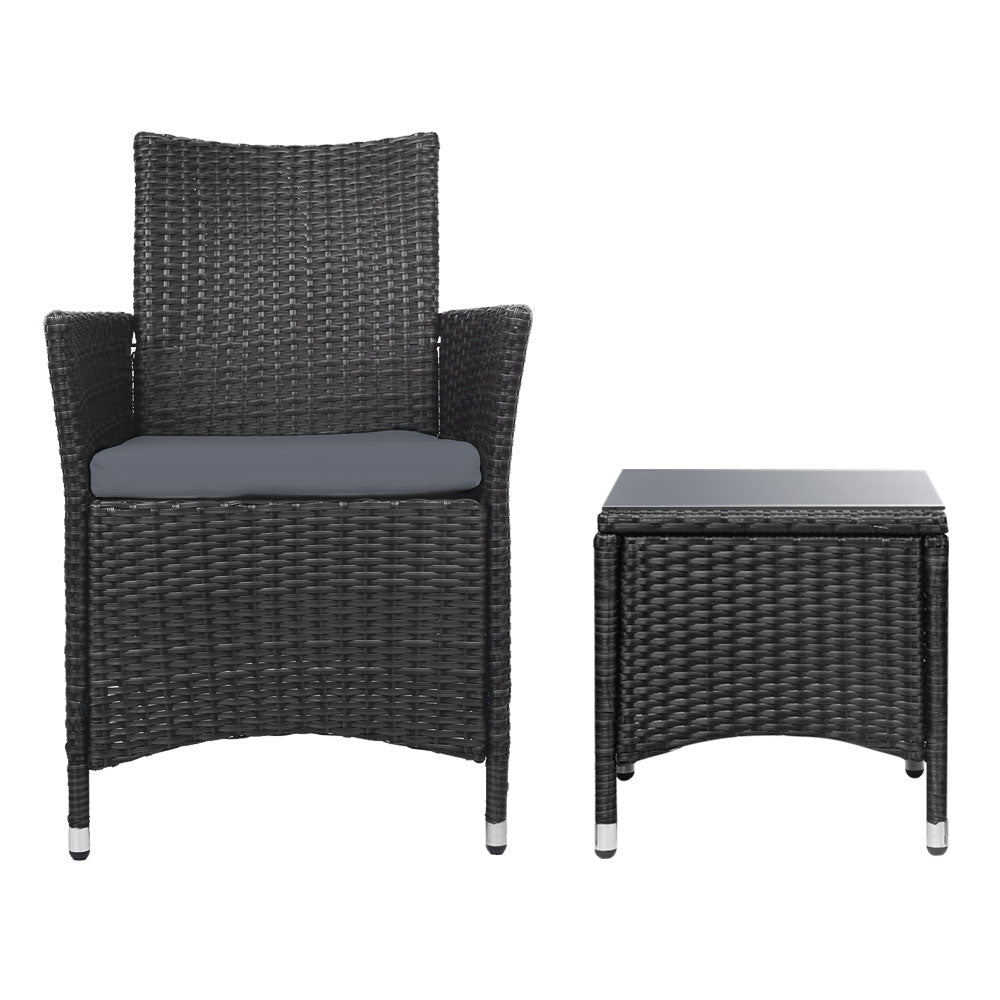 Gardeon 3 Piece Wicker Outdoor Furniture Set - Black - Newstart Furniture