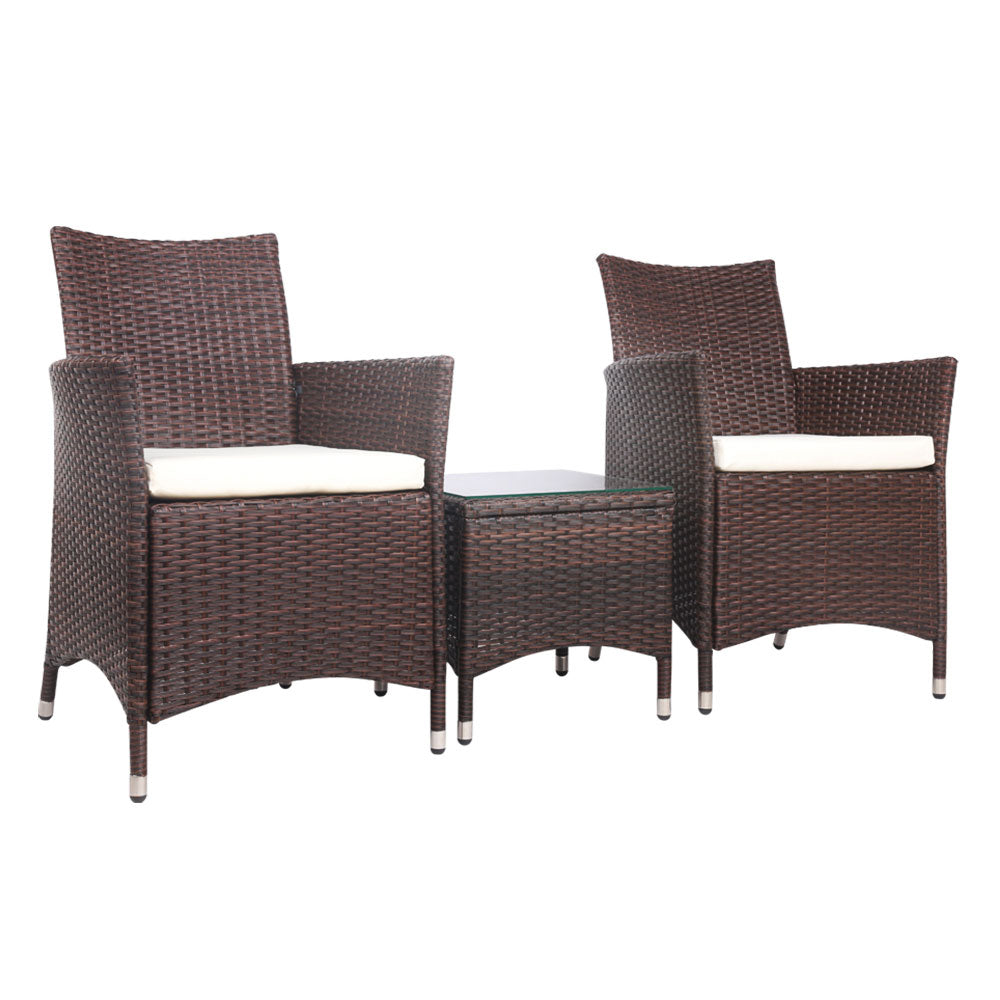 Gardeon 3 Piece Wicker Outdoor Furniture Set - Brown - Newstart Furniture