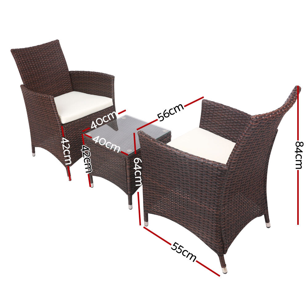 Gardeon 3 Piece Wicker Outdoor Furniture Set - Brown - Newstart Furniture