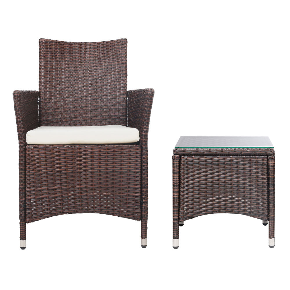 Gardeon 3 Piece Wicker Outdoor Furniture Set - Brown - Newstart Furniture