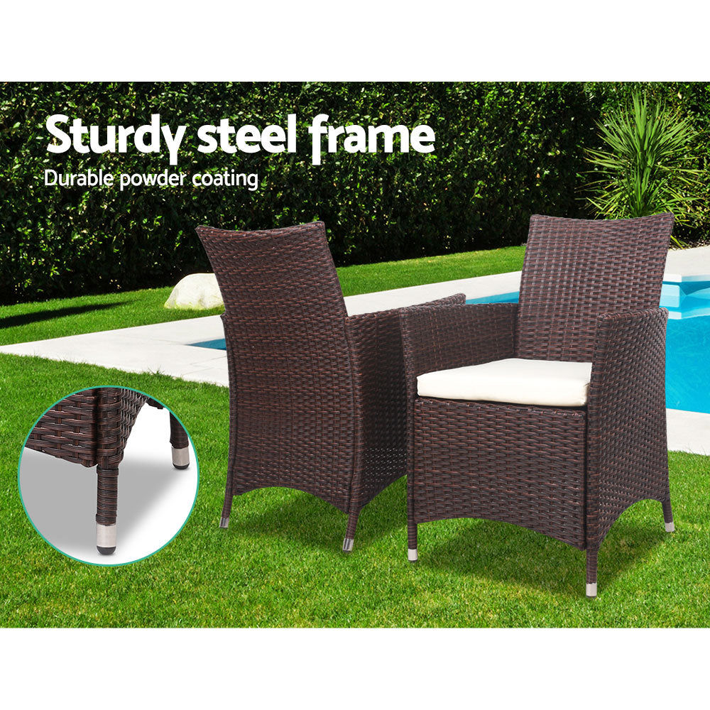 Gardeon 3 Piece Wicker Outdoor Furniture Set - Brown - Newstart Furniture