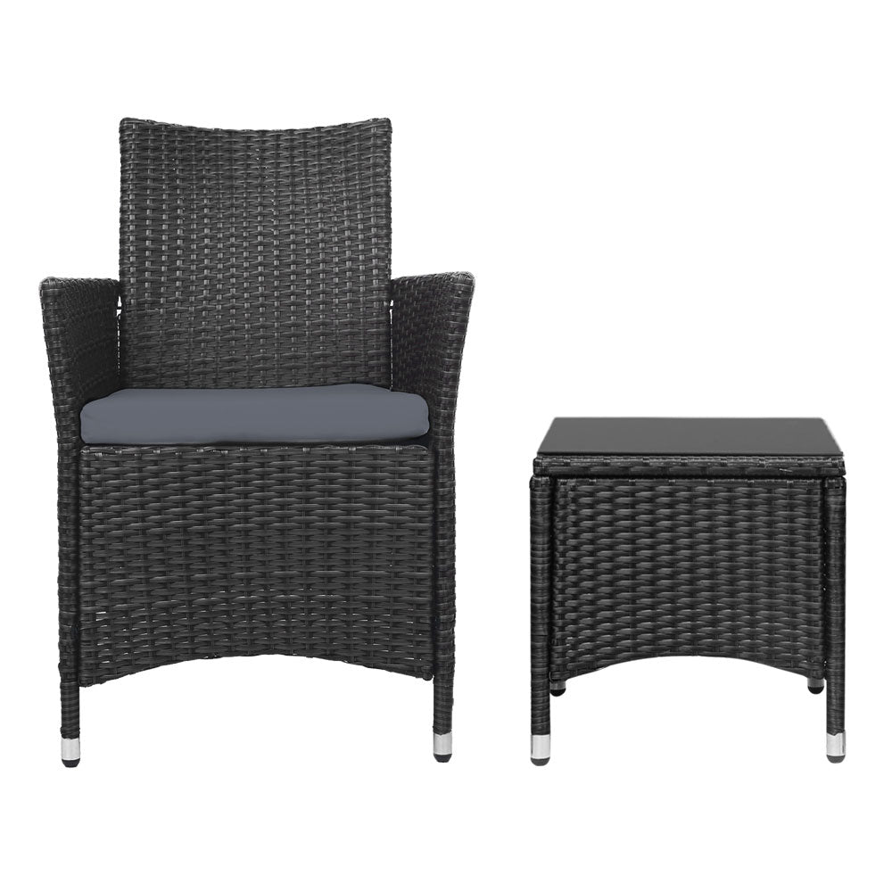 Gardeon 3pc Bistro Wicker Outdoor Furniture Set Black - Newstart Furniture