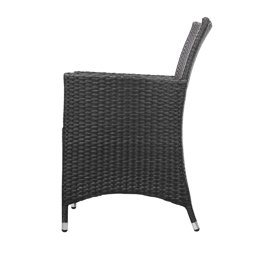 Gardeon 3pc Bistro Wicker Outdoor Furniture Set Black - Newstart Furniture