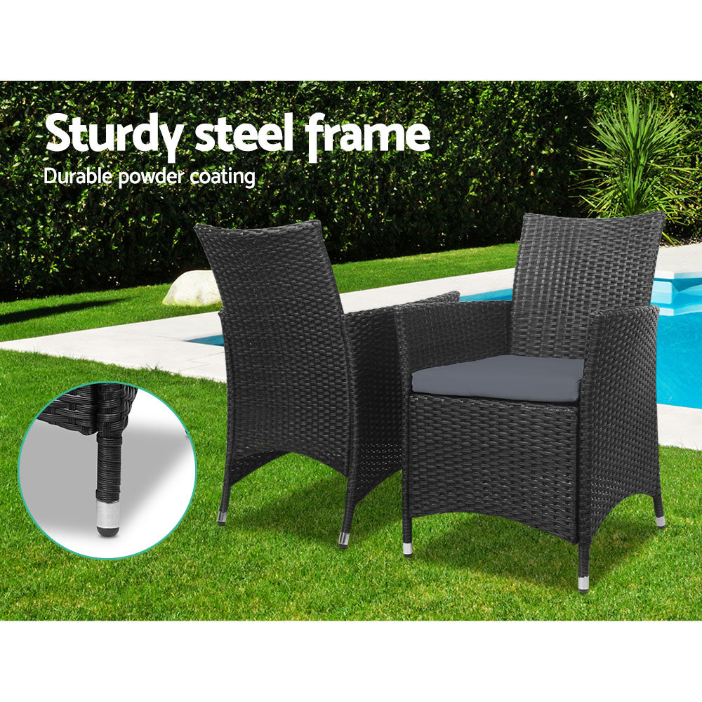 Gardeon 3pc Bistro Wicker Outdoor Furniture Set Black - Newstart Furniture