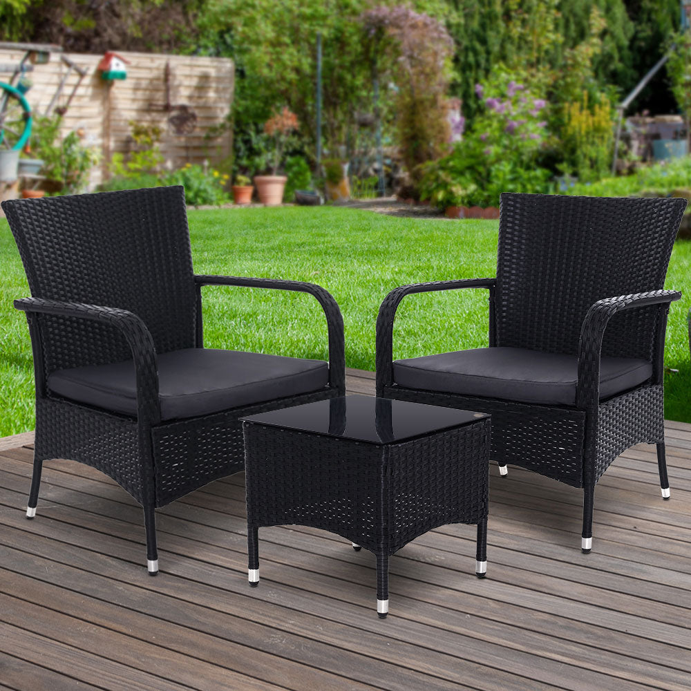 Outdoor Furniture Patio Set Wicker Outdoor Conversation Set Chairs Table 3PCS - Newstart Furniture