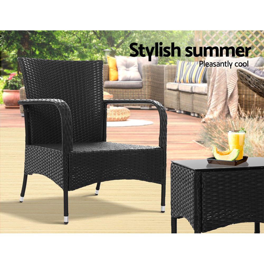 Outdoor Furniture Patio Set Wicker Outdoor Conversation Set Chairs Table 3PCS - Newstart Furniture