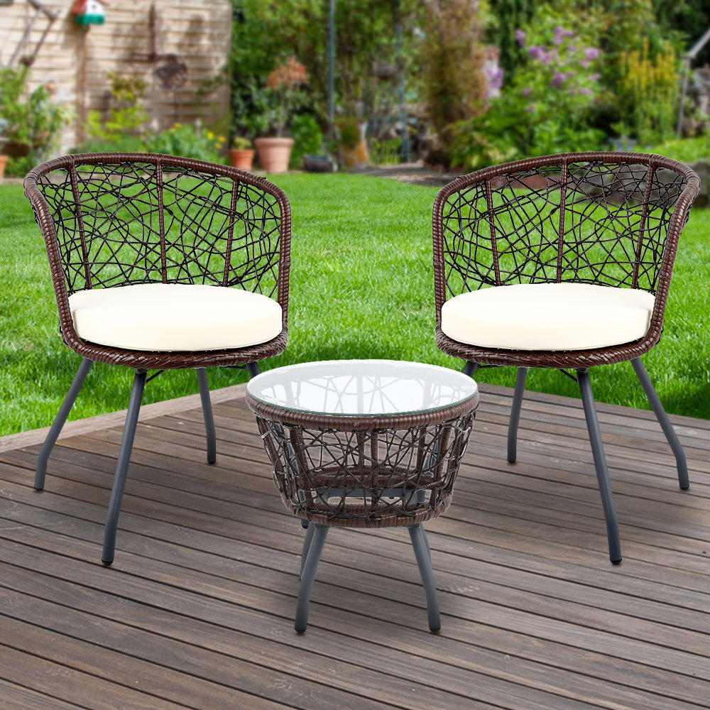 Gardeon Outdoor Patio Chair and Table - Brown - Newstart Furniture