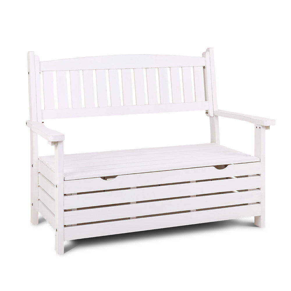 Gardeon Outdoor Storage Bench Box Wooden Garden Chair 2 Seat Timber Furniture White - Newstart Furniture