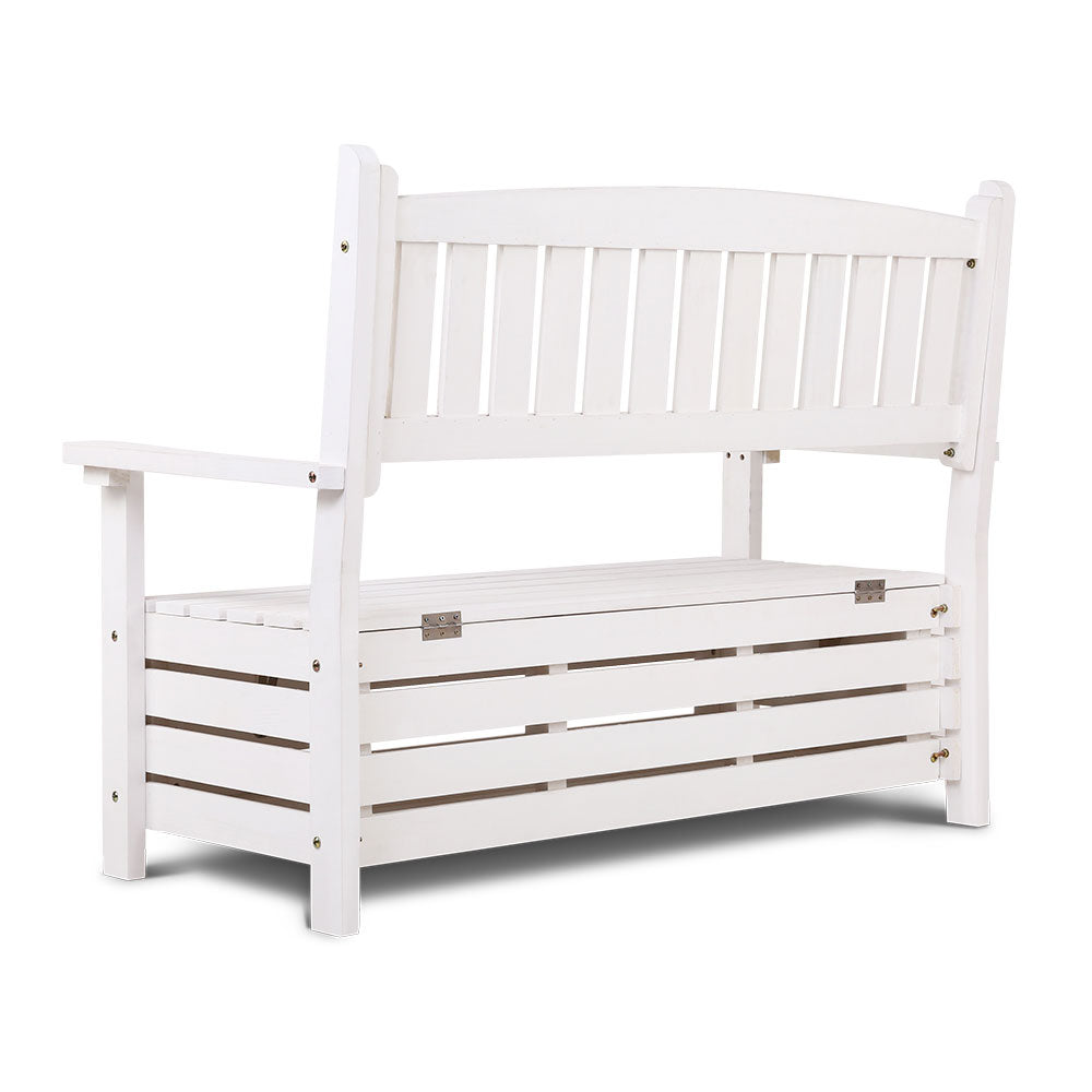Gardeon Outdoor Storage Bench Box Wooden Garden Chair 2 Seat Timber Furniture White - Newstart Furniture