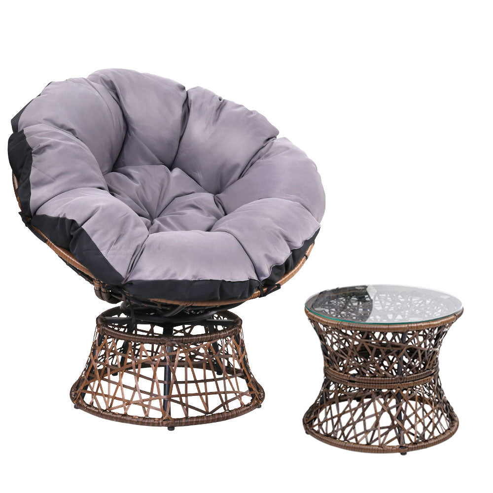 Gardeon Outdoor Papasan Chairs Table Lounge Setting Patio Furniture Wicker Brown - Newstart Furniture