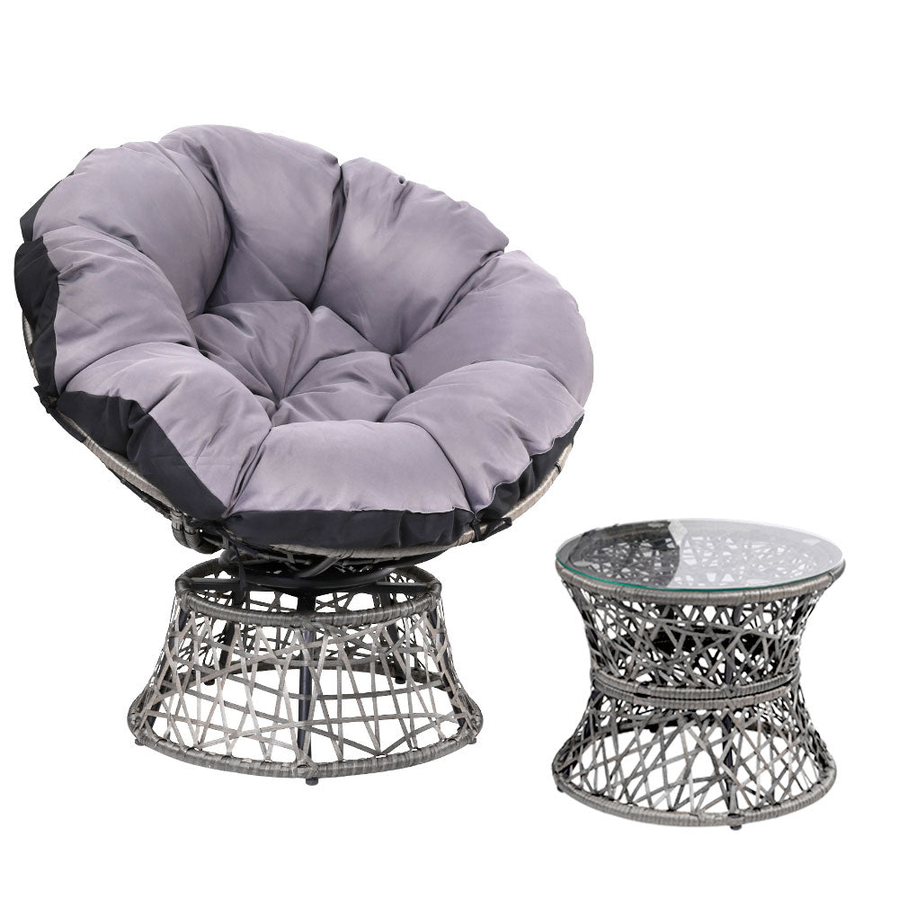 Gardeon Outdoor Papasan Chairs Table Lounge Setting Patio Furniture Wicker Grey - Newstart Furniture