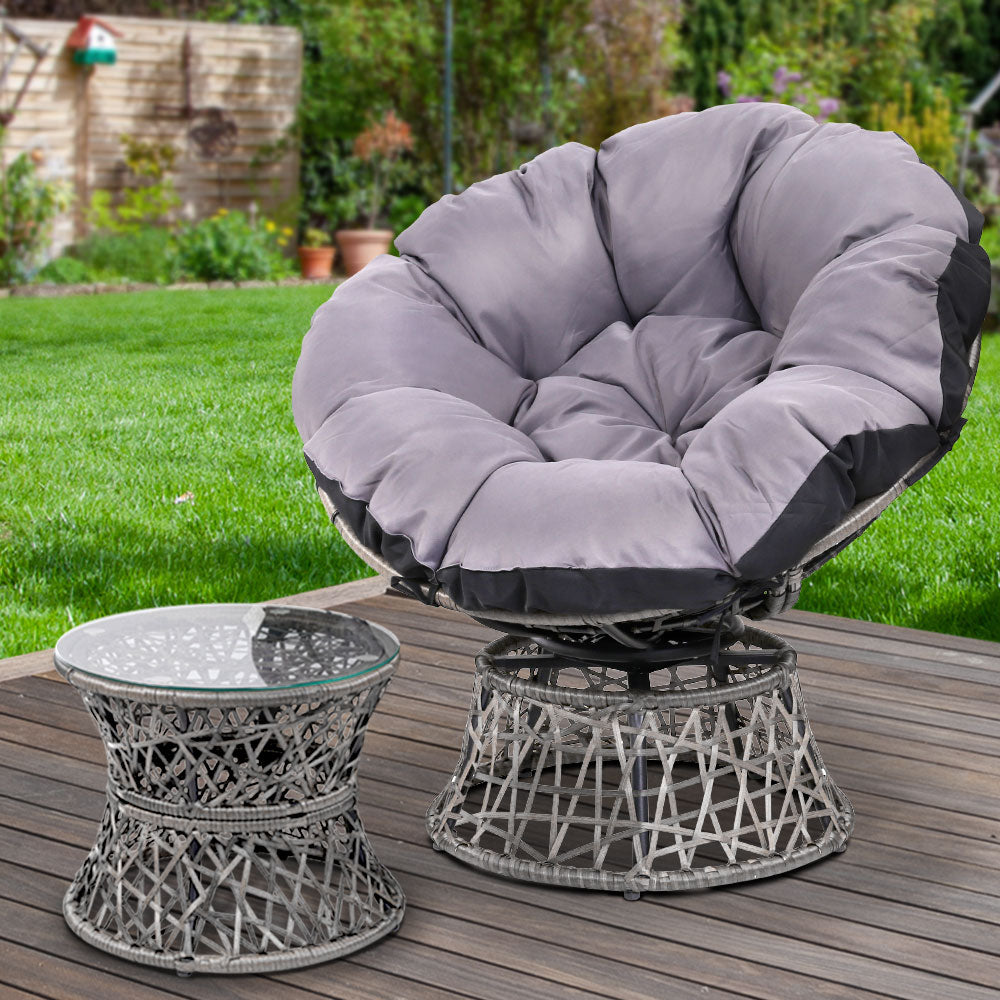 Gardeon Outdoor Papasan Chairs Table Lounge Setting Patio Furniture Wicker Grey - Newstart Furniture
