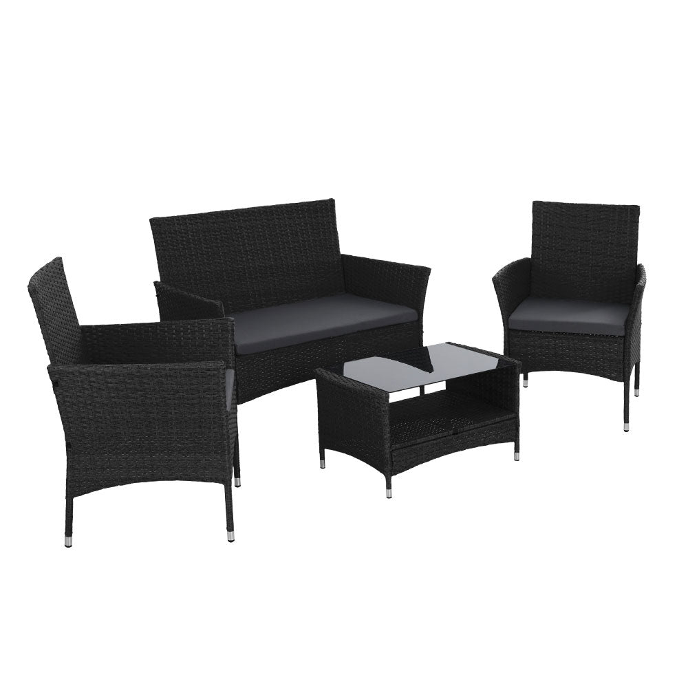 Gardeon 4 Piece Outdoor Dining Set Furniture Lounge Setting Table Chairs Black - Newstart Furniture