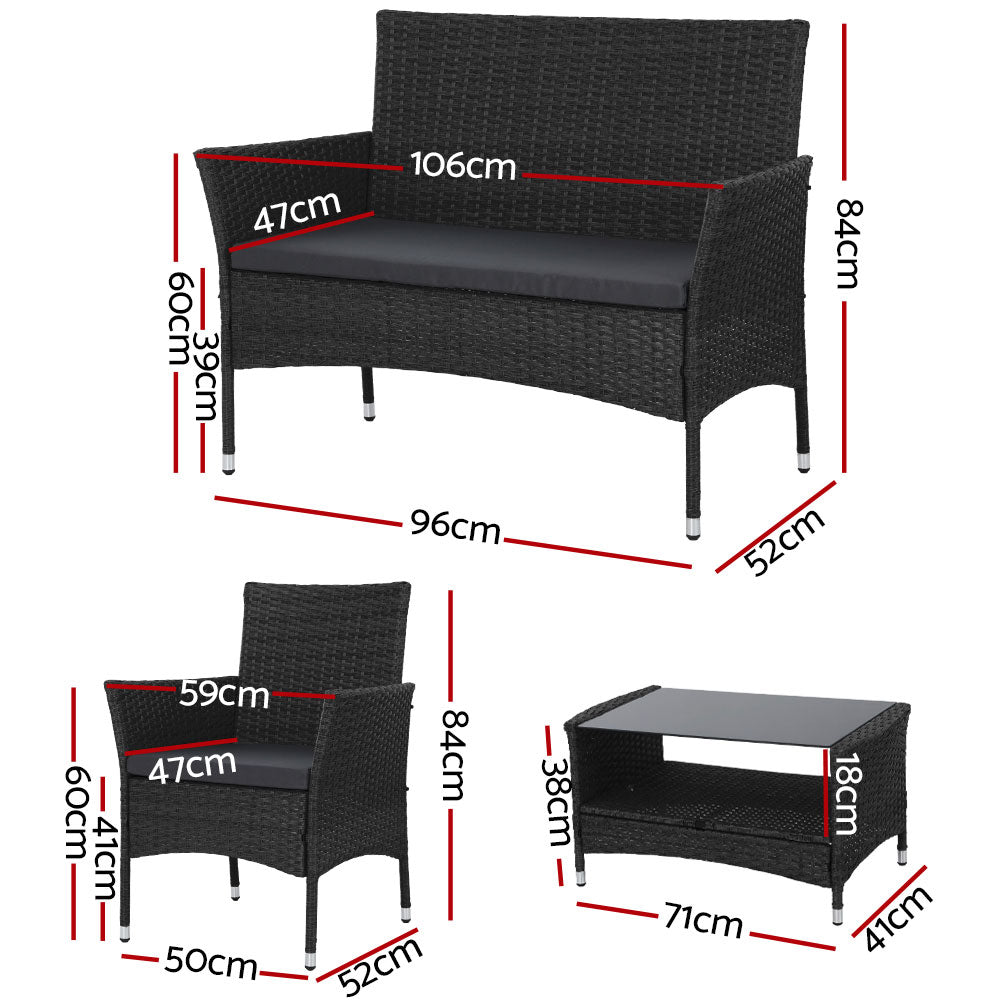 Gardeon 4 Piece Outdoor Dining Set Furniture Lounge Setting Table Chairs Black - Newstart Furniture