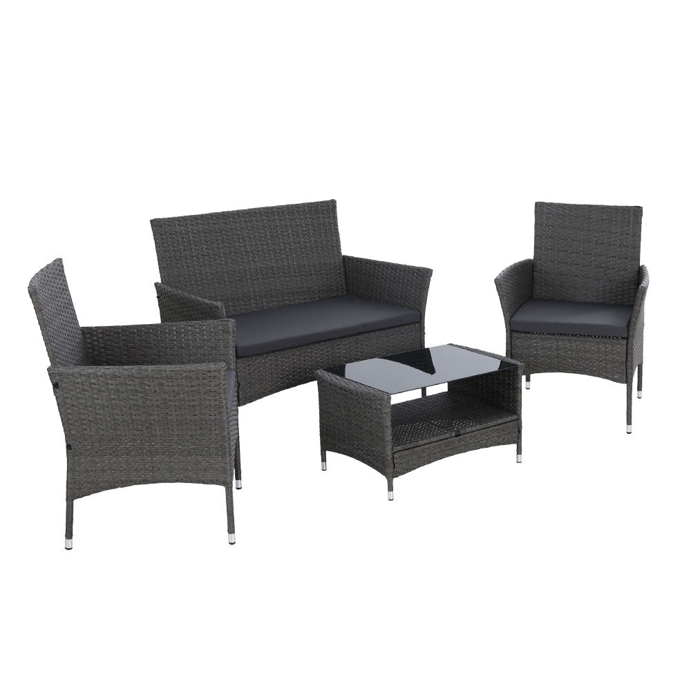 Gardeon 4 Piece Outdoor Dining Set Furniture Setting Lounge Wicker Table Chairs - Newstart Furniture