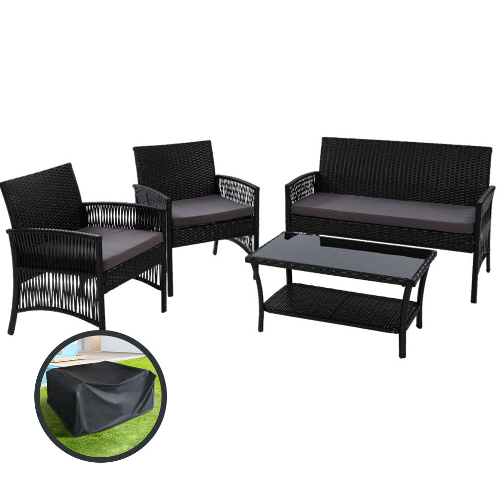 Gardeon 4 PCS Outdoor Furniture Outdoor Lounge Setting Rattan Patio Dining Set - Newstart Furniture