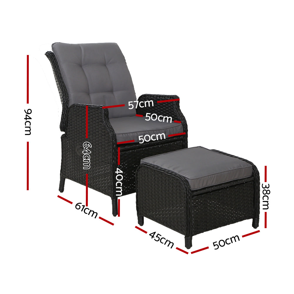 Gardeon Recliner Chair Sun lounge Setting Outdoor Furniture Patio Wicker Sofa - Newstart Furniture