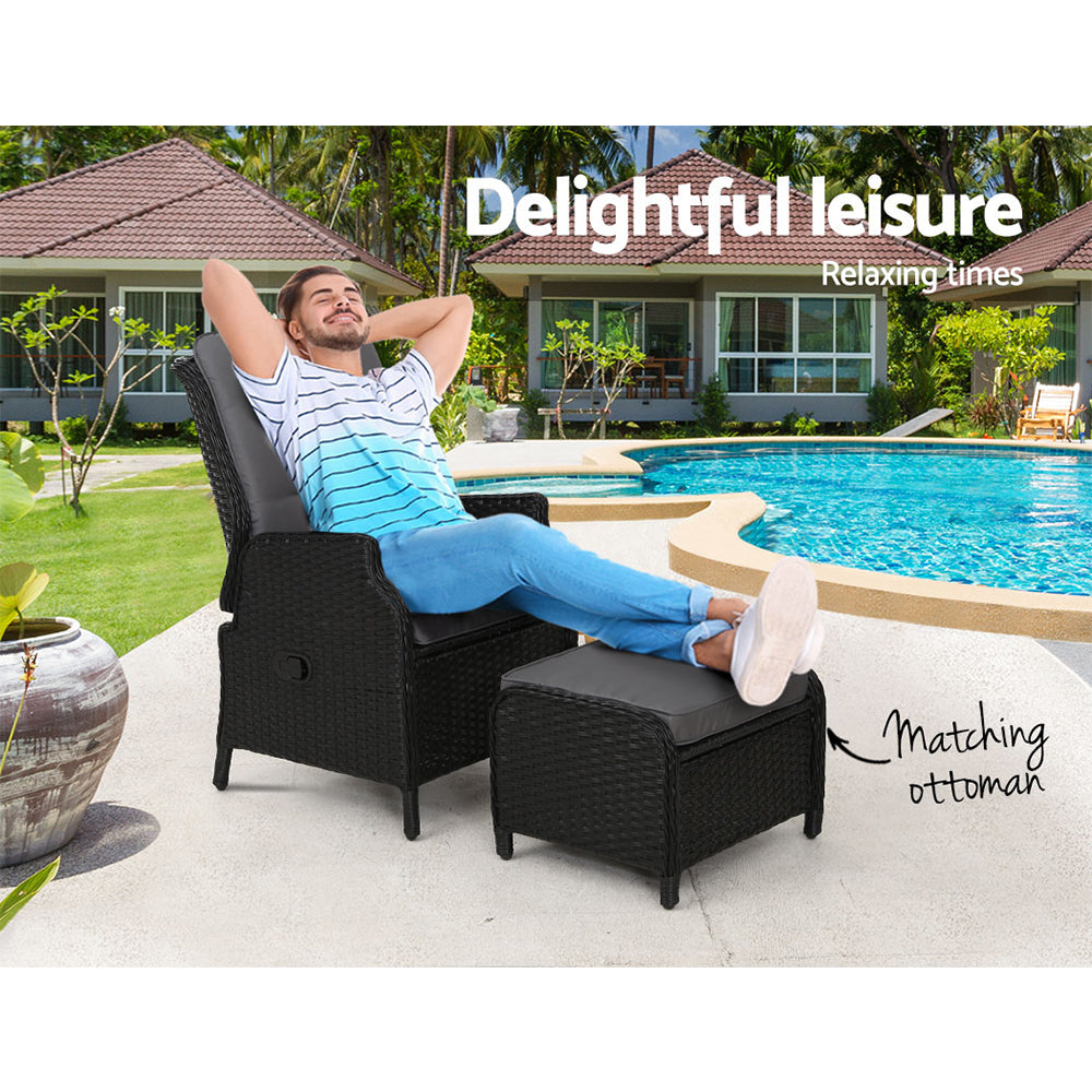 Gardeon Recliner Chair Sun lounge Setting Outdoor Furniture Patio Wicker Sofa - Newstart Furniture