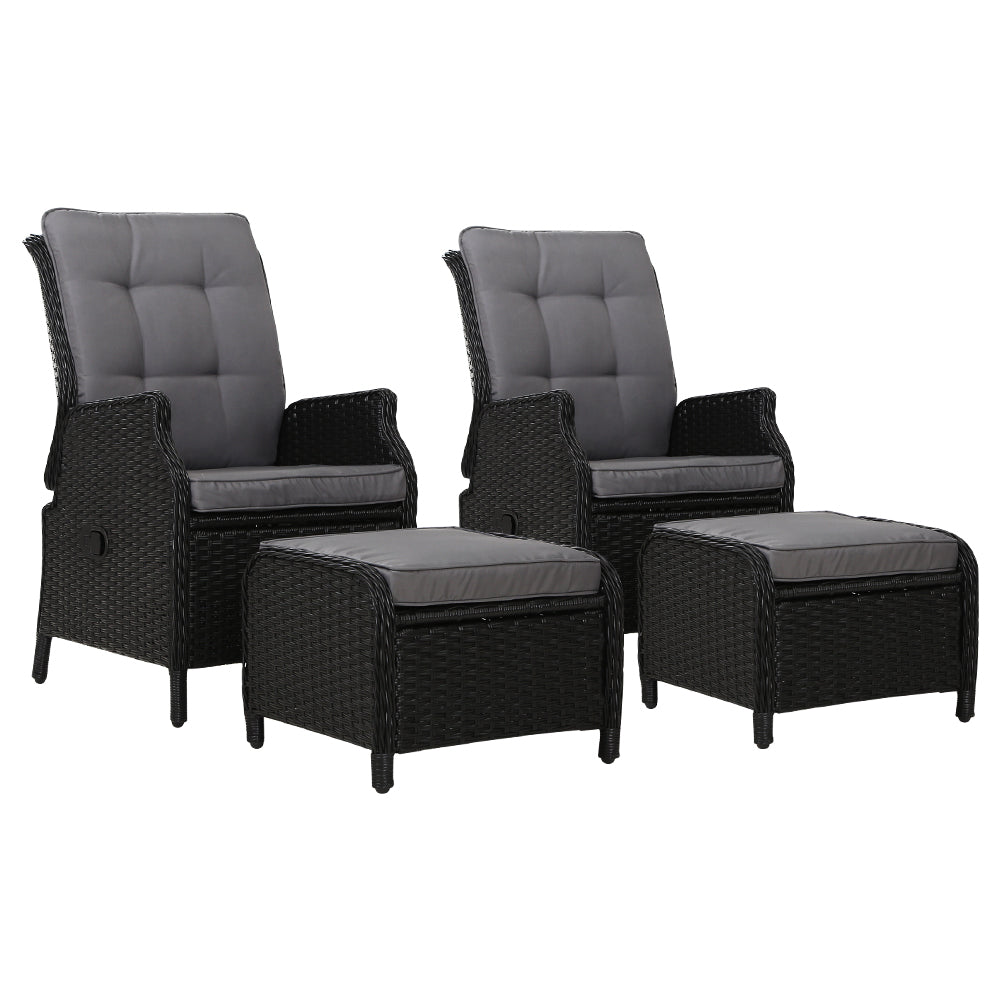 Gardeon Set of 2 Recliner Chairs Sun lounge Outdoor Setting Patio Furniture Wicker Sofa - Newstart Furniture