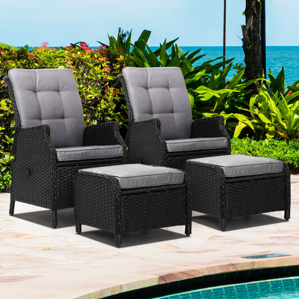 Gardeon Set of 2 Recliner Chairs Sun lounge Outdoor Setting Patio Furniture Wicker Sofa - Newstart Furniture