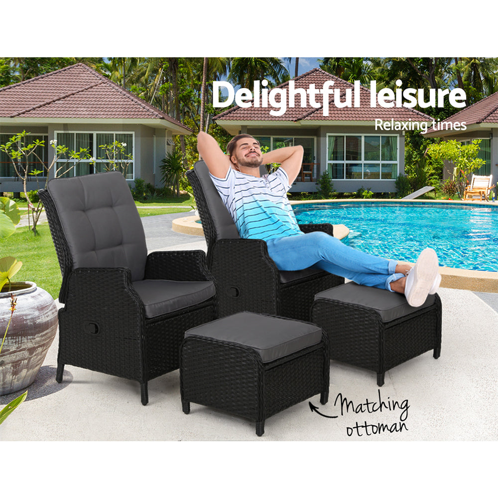 Gardeon Set of 2 Recliner Chairs Sun lounge Outdoor Setting Patio Furniture Wicker Sofa - Newstart Furniture