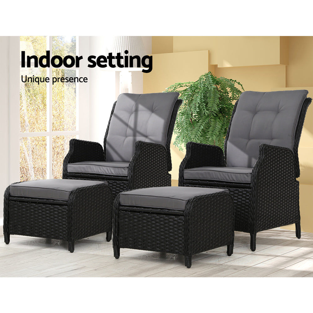 Gardeon Set of 2 Recliner Chairs Sun lounge Outdoor Setting Patio Furniture Wicker Sofa - Newstart Furniture