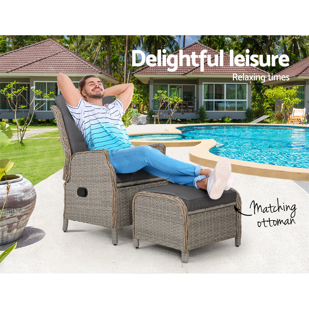 Gardeon Recliner Chair Sun lounge Outdoor Setting Patio Furniture Wicker Sofa - Newstart Furniture