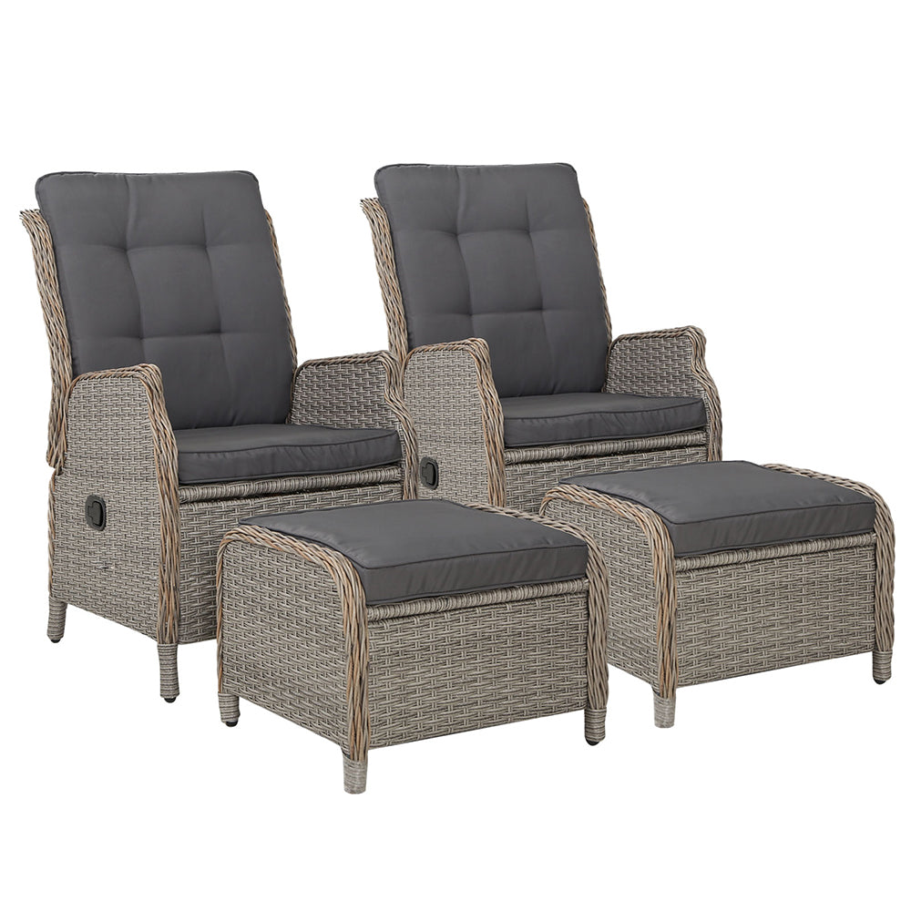 Gardeon Set of 2 Recliner Chairs Sun lounge Outdoor Patio Furniture Wicker Sofa Lounger - Newstart Furniture