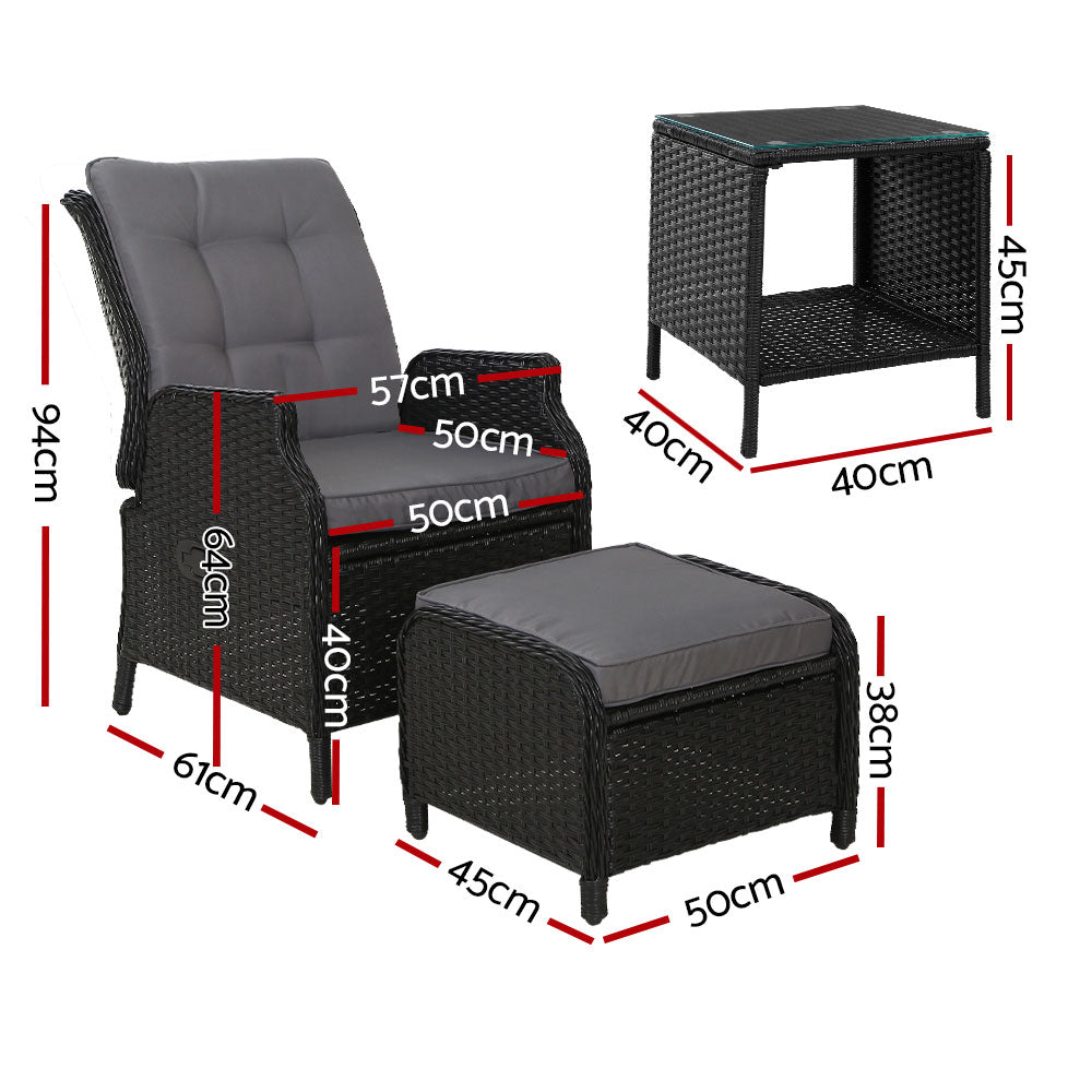 Gardeon Recliner Chairs Sun lounge Setting Outdoor Furniture Patio Garden Wicker - Newstart Furniture