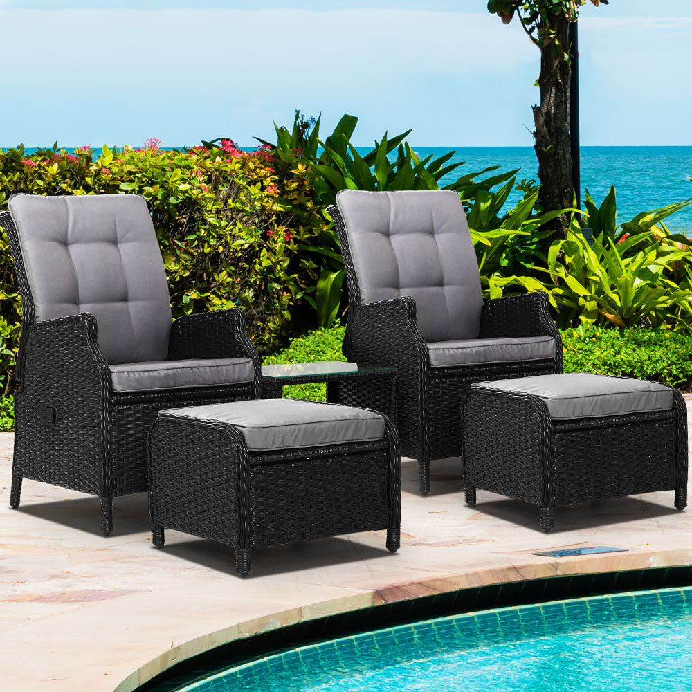 Gardeon Recliner Chairs Sun lounge Setting Outdoor Furniture Patio Garden Wicker - Newstart Furniture