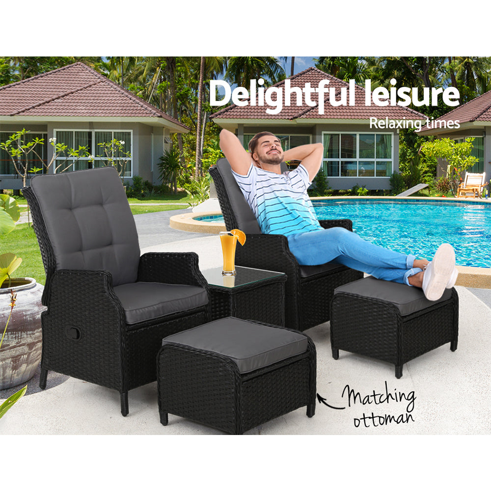 Gardeon Recliner Chairs Sun lounge Setting Outdoor Furniture Patio Garden Wicker - Newstart Furniture