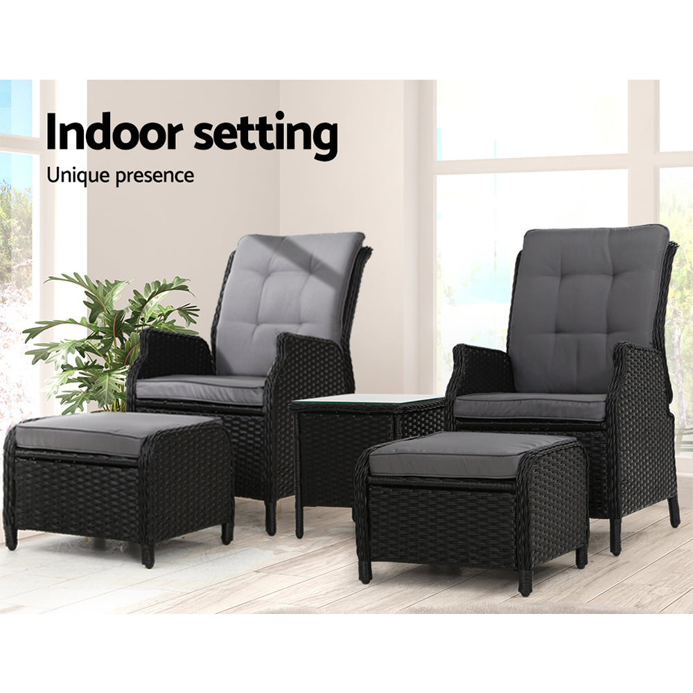 Gardeon Recliner Chairs Sun lounge Setting Outdoor Furniture Patio Garden Wicker - Newstart Furniture