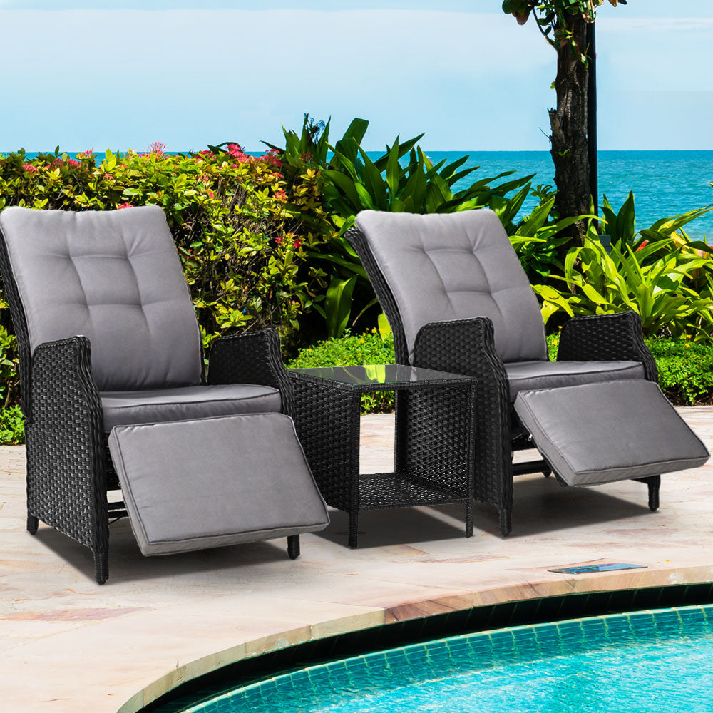 Gardeon Recliner Chairs Sun lounge Setting Outdoor Furniture Patio Wicker Sofa - Newstart Furniture