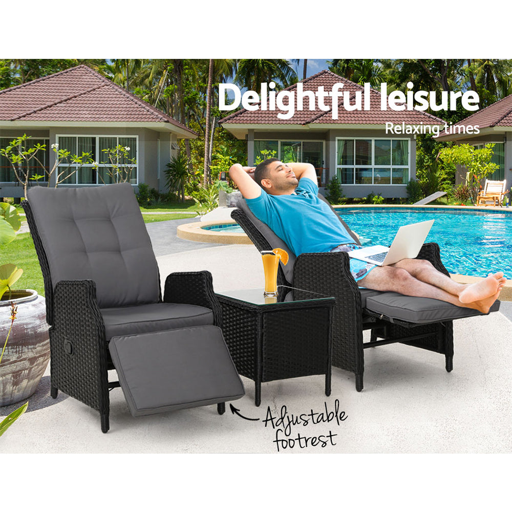 Gardeon Recliner Chairs Sun lounge Setting Outdoor Furniture Patio Wicker Sofa - Newstart Furniture