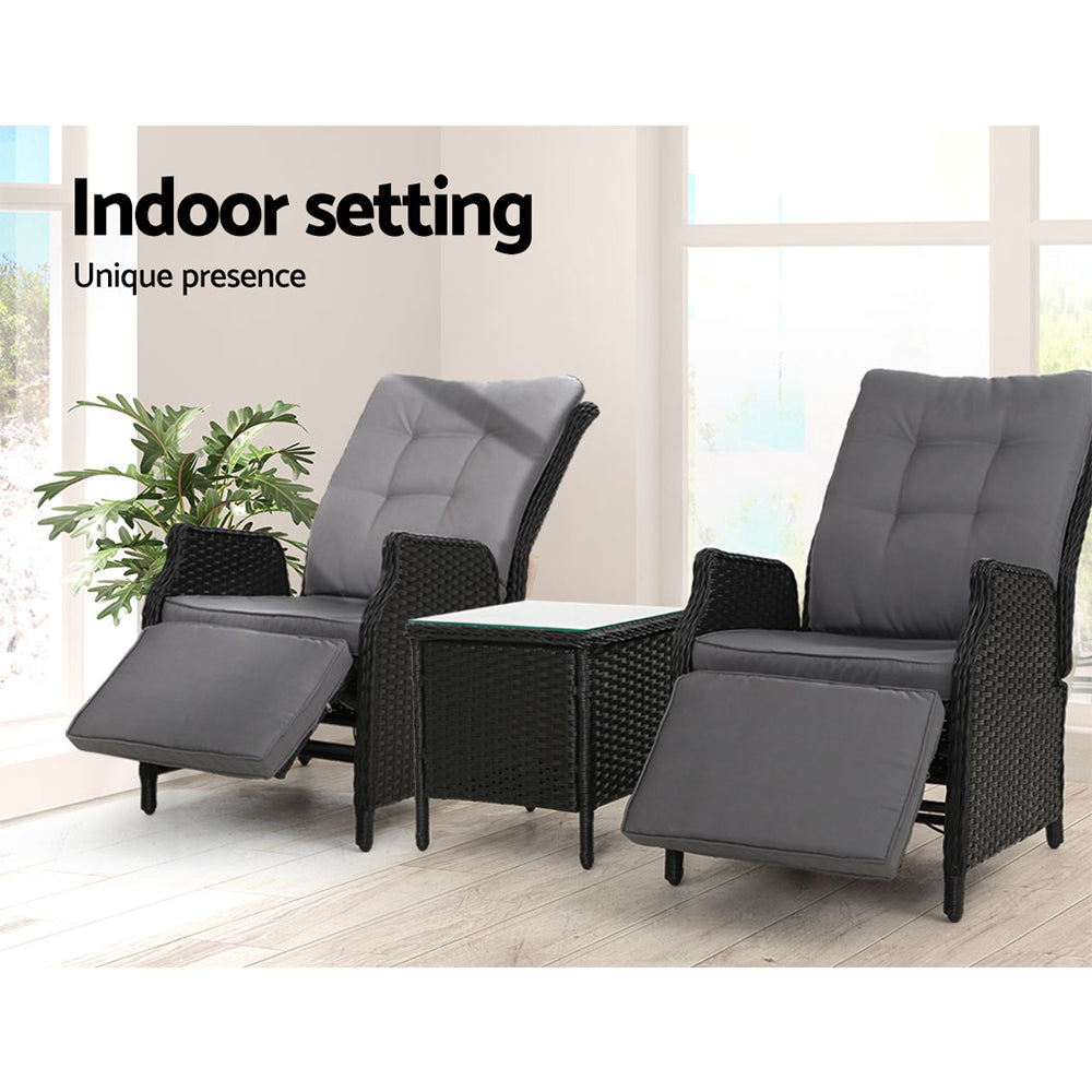 Gardeon Recliner Chairs Sun lounge Setting Outdoor Furniture Patio Wicker Sofa - Newstart Furniture