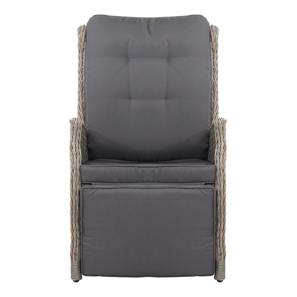 Gardeon Set of 2 Recliner Chairs Sun lounge Outdoor Furniture Setting Patio Wicker Sofa Grey - Newstart Furniture