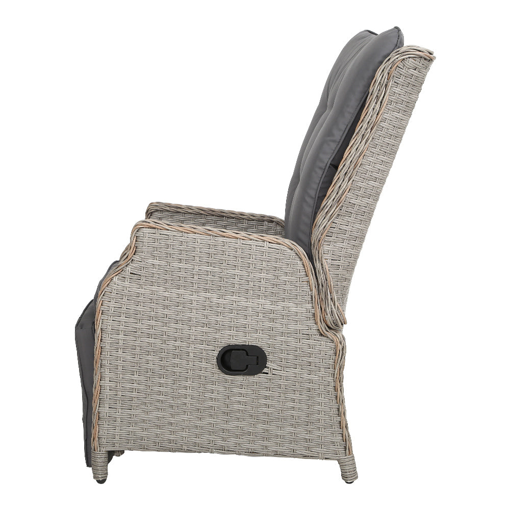 Gardeon Set of 2 Recliner Chairs Sun lounge Outdoor Furniture Setting Patio Wicker Sofa Grey - Newstart Furniture